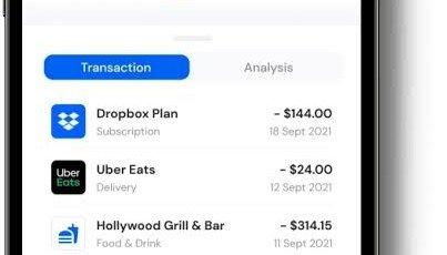 Banking app on a phone screen showing a transaction list